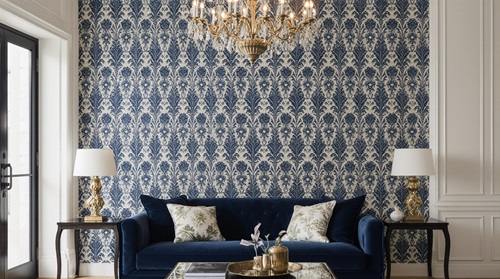 15 مدل کاغذ دیواری ترند ۲۰۲۵ برای سالن پذیرایی با سبک کلاسیک 19 دماسک کلاسیک (Damask Classic)