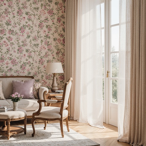 15 مدل کاغذ دیواری ترند ۲۰۲۵ برای سالن پذیرایی با سبک کلاسیک 20 a romantic classic living room with delicate floral wallpaper featuring small pastel flowers in sof 5an7qqccmft2r0wdkfdv 1